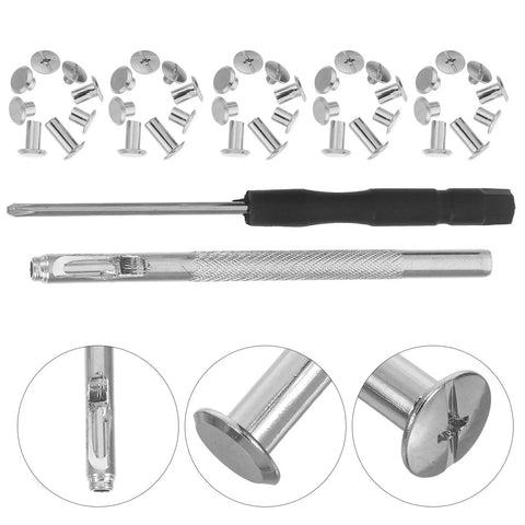 Dope M5 Iron Chicago Screws For Bag Repair And Jean Fastening 110 Piece Heavy Duty Rivet Hardware Set For Diy Crafting with screwdriver.