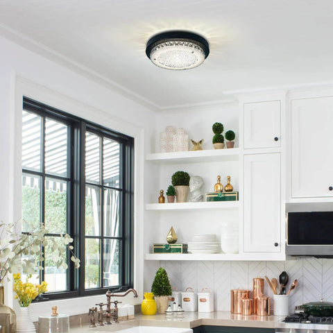 LED Ceiling Light Crystal Chandelier Dimmable Flush Mount With Modern Crystal Raindrop Pendant Lamp in kitchen, daytime view