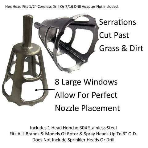 Professional Grade Sprinkler Head Installation Tool Crafted From 304 Solid Stainless Steel drill powered adapter with serrations.