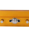 Front view of self centering doweling jig kit with silver finish, showing adjustable width and bushings for precise hole drilling in wood.
