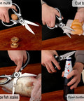 Three Pack Kitchen Scissors Set With Two Large Multi Purpose Scissors And One Curved Seafood Scissors For Chopping Meat Poultry Veggies And Seafood Heavy Duty Sharp Durable Kitchen Shears You Can Count On, stainless steel, cutting fish scales and bottle caps