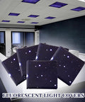10 Pack Fluorescent Light Covers For 2 By 4 Ft Ceilings Magnetic Mount Ceiling Light Shields For Classrooms, Offices And Homes Drop Ceiling Decor With Starry Sky Pattern shown in an office setting.