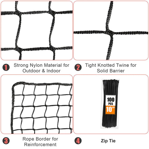 Heavy Duty Baseball Batting Cage Net With Door For Backyard And Indoor Practice 8 By 8 By 20 Feet Enclosed Hitting Netting Weather Resistant Polyester No Frame Included Ideal For Baseball And Softball Training, showing net details and zip ties