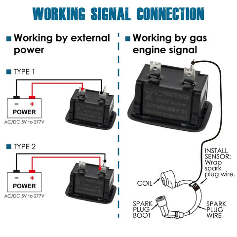 Digital Maintenance Hour Meter For Gear And Mowers AC DC 5V To 277V RL HM038AG H wiring diagram with sensor and power types