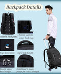 Black Kids Rolling Backpack For School With Six Wheels Durable Trolley Style Book Bag For Boys And Teens showing details and use