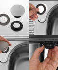 Brushed Stainless Steel Faucet Hole Cover For Kitchen Sink, Rustproof Premium Faucet Hole Cap, shown with components and installation
