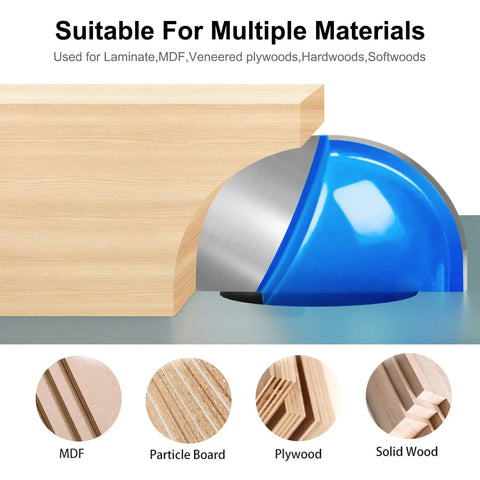 Box Router Bit Set 8 Pc Solid Carbide 1/4 Inch Shank Woodworking Bits with 1/4 to 1 inch round nose cutting through wood
