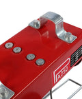 551 Lb Mini Electric Hoist With Emergency Stop Switch, 510 Watt Motor And Wired Control, compact red body and control buttons.