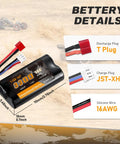 7.4V 3300mAh Li-Ion RC Battery With Dean-Style T Plug For WLtoys High Speed RC Cars 1/10 1/12 1/16, product specs visible