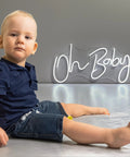 Neon Sign For Wall Decor With Dimmable Brightness And Reusable Light Up Message For Baby Shower, 'Oh Baby' cool white glow.
