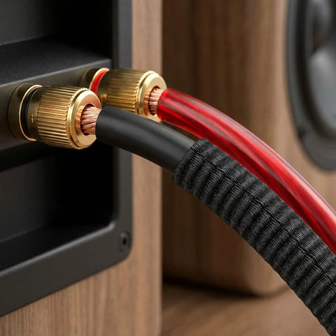 4 Gauge CCA Battery Cable Set, 26ft Red And 26ft Black With Cable Sleeves, Dual Automotive Power Ground And Car Audio Extension Cord, Copper Coated Aluminum For Beefy Conductivity In Trucks, RVs, And Marine Installs, shown on terminals