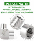 Image of a Two Pack Beefy 304 Stainless Steel 90 Degree Street Elbow Fittings One Quarter Inch NPT Male To One Quarter Inch NPT Female For Industrial Piping, showing a close-up view