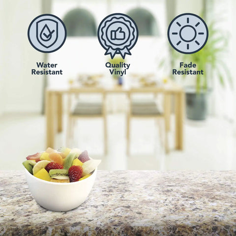 Marble Look Vinyl Countertop Cover Peel And Stick Self Adhesive Laminate for Kitchen 36 Inch By 216 Inch with fruit bowl