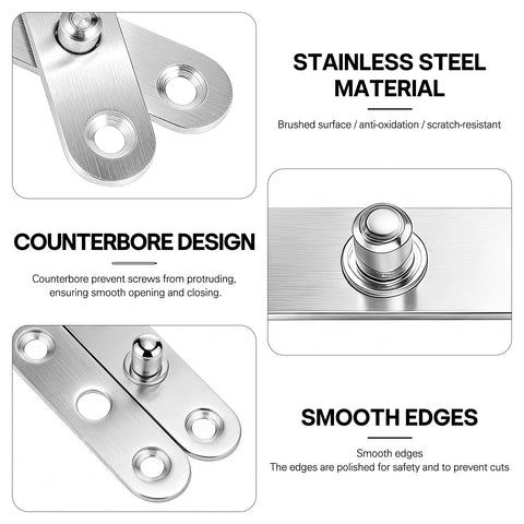 Close-up view of stainless steel 20 Pack Pivot Hinge With 360 Degree Rotation Hidden Door Hinge with smooth edges and counterbore design.