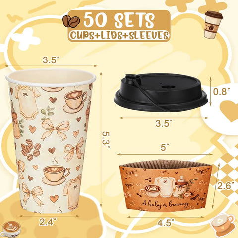 Straight Fire 50 Pack Party Bundle Includes 16 Oz Plastic Coffee Cups With Secure Black Lids And Extra Warm Insulated Sleeves display with cup, lid and sleeve.