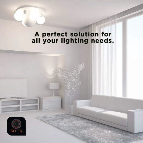 Three Pack 23W CFL Light Bulbs With E26 Base 2700K in modern living room setting