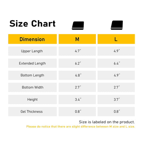 Size chart for Slip On Recoil Pad Gel Filled Black Two Pack M L Fits Most Rifles And Shotguns showing dimensions for M and L sizes.