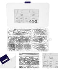 Stainless Steel Cotter Pins Assortment Kit 125 Pieces For Quick Locking And Secure Fastening in open plastic case with labels