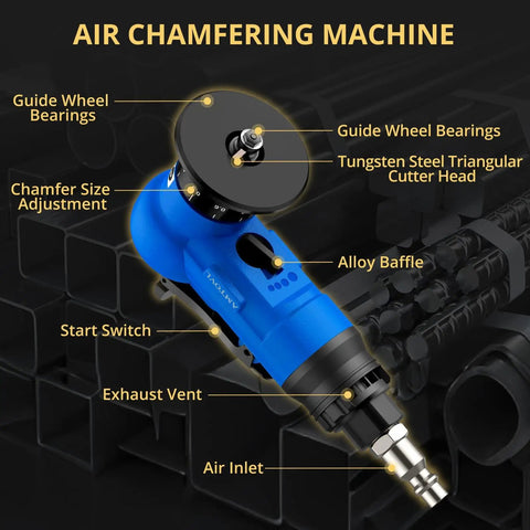 Dual Blade Pneumatic Chamfering Tool For Metal And Wood With 30,000 RPM 45 Degree Chamfer 10 C Angle And 10 R Angle Blades