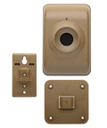 Long Range Wireless Driveway Alarm Sensor DCMT 4000 With Passive Infrared Motion Detection For Home Security And Backyard Monitoring Entry Alerts And Wireless Doorbell Receiver No Fuss Install in brown with mounting accessories.
