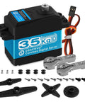 Beefy 35Kg Torque RC Servo With Waterproof Digital Full Metal Gear Steering, 25T Double Locking Horn Included, Coreless Stainless Gears, Dual Ball Bearings, Up To 35 Kg Cm Torque At 6.8V, Compatible With 1 Eighth RC Cars, 1 Tenth RC Cars, 1 Twelfth RC.