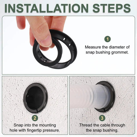 Installation steps for 15 Pack Round Cable Snap Bushing Grommets One And Quarter Inch 32mm Black Snap In Cable Grommet Protectors