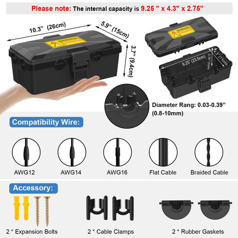 Beefy Medium Outdoor Electrical Box IP54 Weatherproof Cover for Outdoor Power Strips and Electronics, 6 Cable Entry Ports