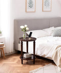 Vintage Walnut Wood Accent Table With Dual Storage Tiers Space Saver Slim Corner End Table For Small Spaces by bedside