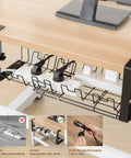 Retractable Under Desk Cable Management Tray With No Drill Clamp for Home Office, Sturdy Metal Cord Organizer, Holds Power Strips, Tidy Workspace