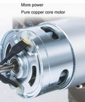 Heavy Duty Electric Belt Sander with 0-90 Degree Adjustable Work Table motor close-up showing pure copper core construction.