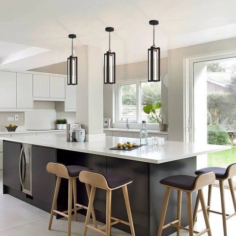 Heavy Duty Black Aluminum Led Outdoor Pendant Light 20 Inch Linear Chandelier for kitchen above island with modern style.