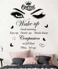 Feel Good Vibe Inspirational Quotes Wall Decals Set With Eye Motifs And Eyelash Art Queen Crown Butterflies Hearts Decor