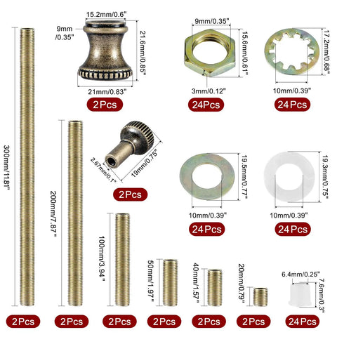 Lamp Repair Hardware Set With All Thread Pipe Rods Nipples Coupling Connectors Switch Knobs Washers And Lock Nuts In Bronze Color Includes 12 Inch Lamp Rod Kit