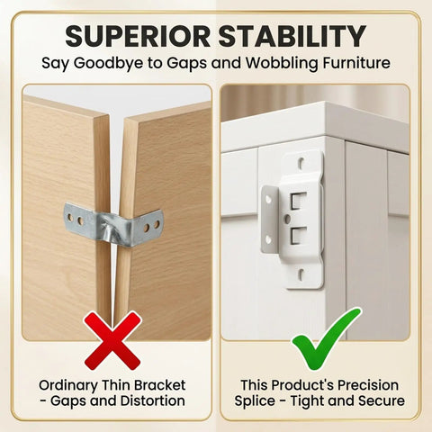 Beefy 2 In 1 Cold Rolled Steel Corner Brace And Furniture Connector showing stability comparison with ordinary bracket, white finish