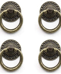 Antique Bronze Ring Knob Pull Handles 4 Pack With Matching Screws For Drawers Cabinets Dressers Cupboards And Jewelry Boxes In Zinc Alloy