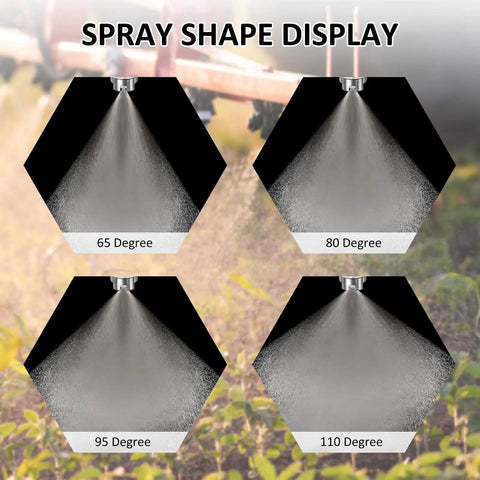 Spray shape comparison showing 80-degree mode of 6 Pack Flat Fan Spray Tip 80 Degree 1/4 BSPT Male Pro Grade Stainless Steel Nozzles