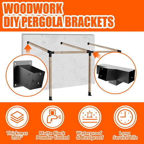 30 Degree Slanted Roof Pergola Bracket Kit 4 Way Angled Corner Bracket With Wall Mount Post Base For 4x4 Lumber Rugged Pro Grade Build Black Powder Coated For Pergolas Gazebos Porches 2 Pack