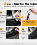 4 Steps to Repair Minor Wheel Rim Damage with Light Silver Wheel Rim Touch Up Paint With Built In Brush for Curb Rash.