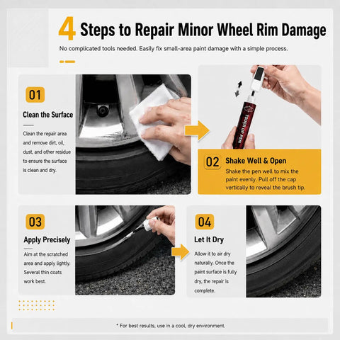 4 Steps to Repair Minor Wheel Rim Damage with Light Silver Wheel Rim Touch Up Paint With Built In Brush for Curb Rash.