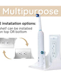 Horizontal Wall Outlet Shelf With Cord Storage Strap For Charging Stations And Speaker Shelves Declutter Your Counter Space Ideal For Alexa And HomePod Toothbrush Holders Wall Mounted White 1 Pack with toothbrush