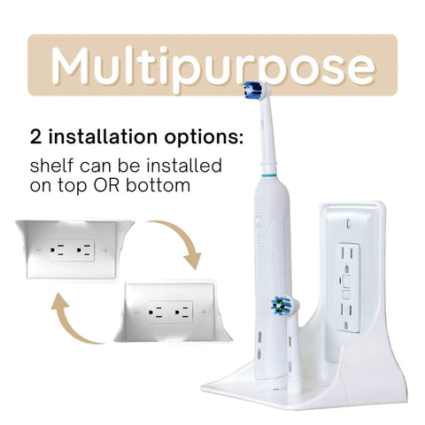 Horizontal Wall Outlet Shelf With Cord Storage Strap For Charging Stations And Speaker Shelves Declutter Your Counter Space Ideal For Alexa And HomePod Toothbrush Holders Wall Mounted White 1 Pack with toothbrush