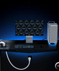 360 Degree Rotating Flat Extension Cord with 6 Ft Length, 3 Outlet Grounded Power Cord, setup with computer on desk