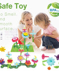 Flower Garden Building Toy With Insect Pegs 153 Piece STEM Stacking Pretend Play Set for Preschoolers and Kindergartners displayed on mat.