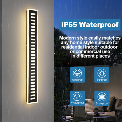 Dope Outdoor Wall Light LED 42W 3000K 35 Inch Long Black Metal Waterproof Modern Exterior Lighting Fixture displayed in rain