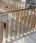 Top Shelf Gold Glass Staircase Balusters With Rock Solid Aluminum Spindles For Indoor Outdoor Stairs, detailed view of baluster installation.