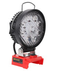 Cordless LED Work Light For Milwaukee 18V Battery Compatibility, 27W 2400LM Flood Beam, front view on red base
