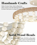 Close-up of Boho Birch Wood Beaded Chandelier showing hand-wrapped rope and solid wood beads for white farmhouse style.