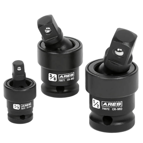 Impact U Joint And Adapter Set For One Quarter, Three Eighths, And One Half Inch Drives displayed in three sizes