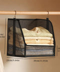 Hangable Closet Shelf Organizer With Soft Fabric Storage Bin to Safeguard Delicate Threads Tidy Dorm Rooms and Small Spaces, mesh design with folded clothes.