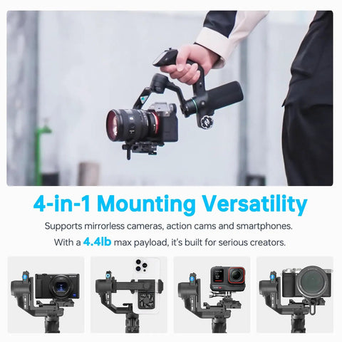 Person holding Scorp Mini 3 Pro Gimbal Kit With AI Tracking Built In Display Detachable Remote Handle for easy control.